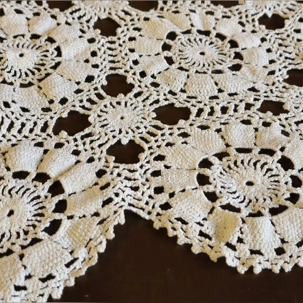 Vintage crocheted lotus diamond pattern doily